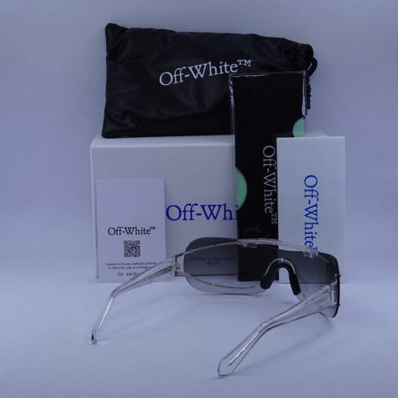 Off-White OERI103 BIG WHARF 7207 Sunglasses Silver Shield Frame, Grey Lenses - Picture 10 of 10